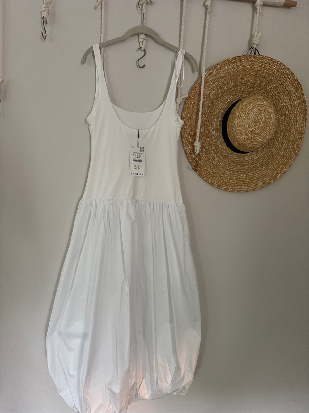 Zara White Sleeveless Bubble Hem Midi Dress